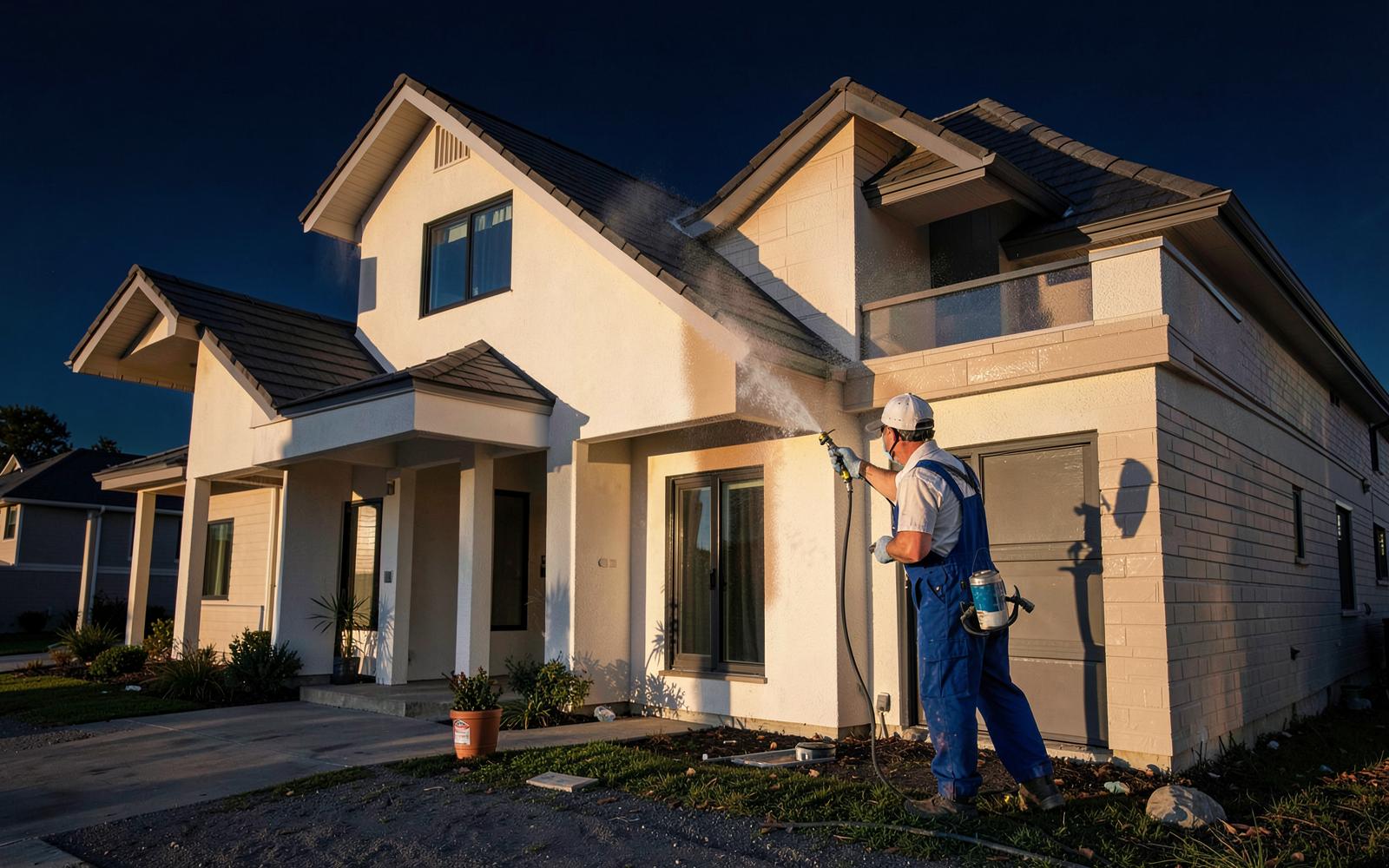 Airless spray painting a home exterior